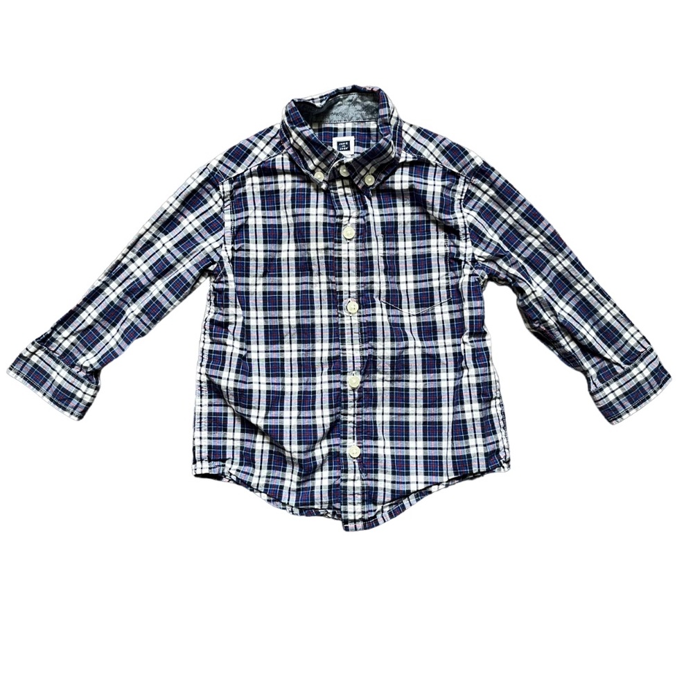 Janie and Jack Blue, White and Red Plaid Button Down Shirt, 12-18 Months Holiday